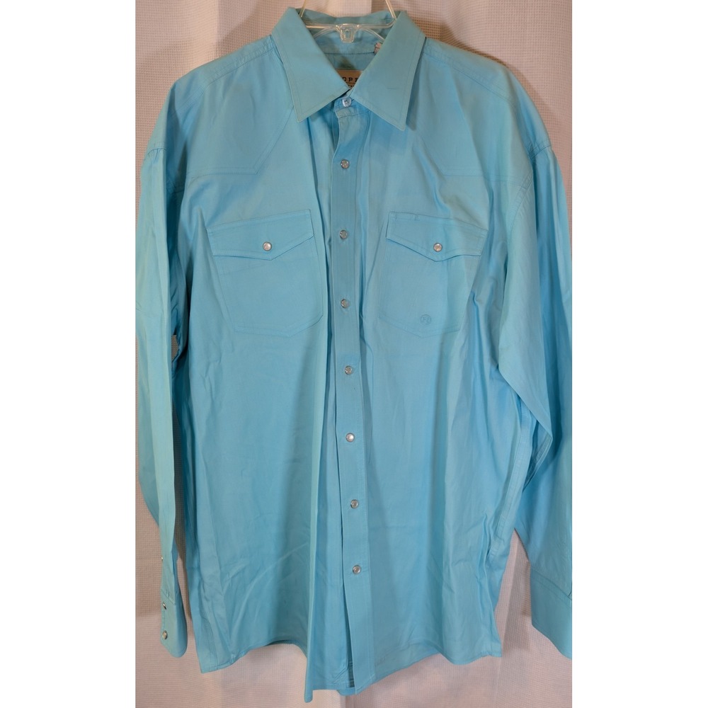 Roper Wear The West Pearl Snap Shirt Men's Size XL Long Sleeve Sky Blue Western
